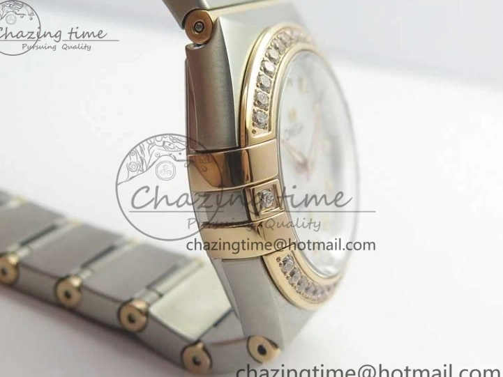 0212 NewStyle Constellation Ladies 27mm ZF 1:1 Best Edition SS RG White MOP Dial Diamonds Bezel & Markers on SS RG Bracelet ETA Quartz 7943